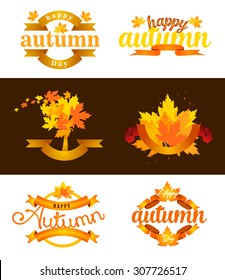 illustration vector set of design elements for autumn theme, graphic design for gift cards and flyers