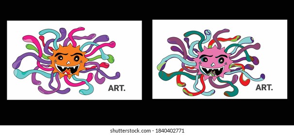 illustration vector of set doodle Halloween mascot Colorful Abstract Background with Dummy Text for Web Design, Social Media Story, mascot Halloween party, and Print material.