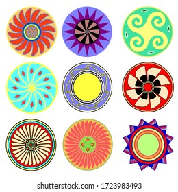 Illustration vector set of ethnic tribal design elements of american ornamental rosettes.