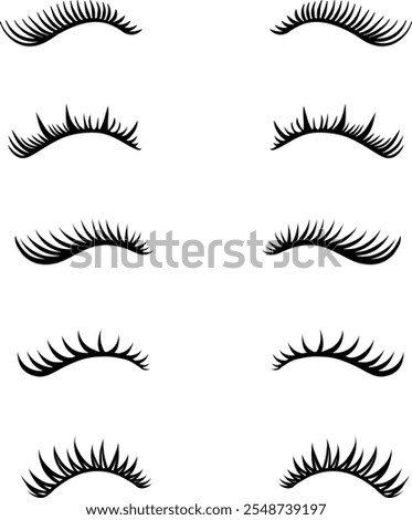 Illustration vector set of Female Lashes Extensions. Various type of False Eyelashes. Mascara, Beauty eye lash