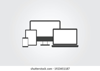 Vector de ilustración: Conjunto de gadgets incluidos escritorio, laptop, tablet y smartphone aislados