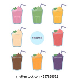 Illustration vector set glass of smoothie menu icon.