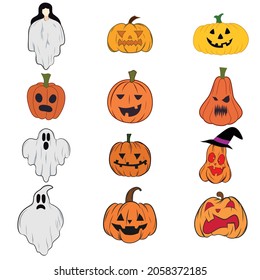 Illustration vector set of Halloween pumpkin and ghost.