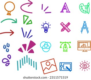 Illustration of vector set of hand drawn cartoony expression sign doodle, emoticon effects design, curve directional arrows,cartoon character emotion symbols, cute decorative brush stroke lines.