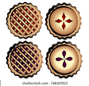 Illustration of vector set of homemade    
cherry and blueberry pie isolated on white background.