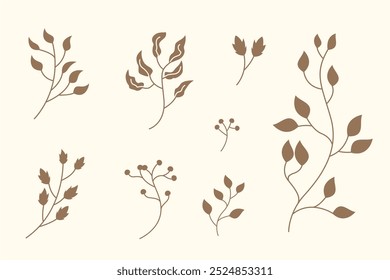 Illustration Vector Set Leaf Floral Aesthetic Shilhouette Brown Cream Color