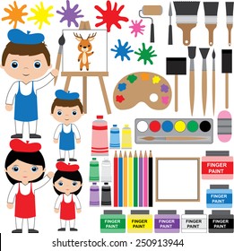 Illustration / vector. Set of painting supplies. 