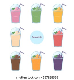 Illustration vector set plastic cup of smoothie take away icon. 