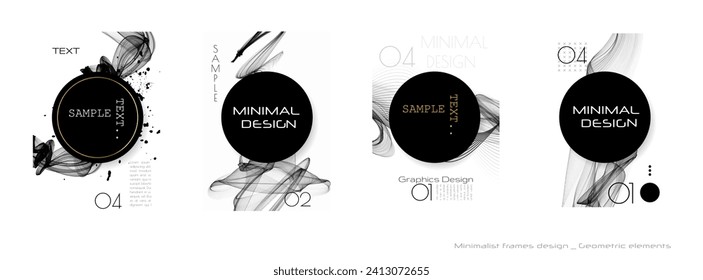 Juego de vectores de ilustración de afiche. Diseño gráfico minimo moderno con formas geométricas abstractas, composiciones de patrones de línea ondulada. Arte creativo para fondo, folleto, afiche, portada y banner.