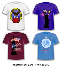 Illustration vector set of print t-shirts on the theme of America Independence Day.