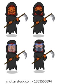 Illustration vector set of Pumpkin ghost and used a set of health protocols to avoid the coronavirus.