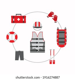 Vector de ilustración de rafting de río conjunto