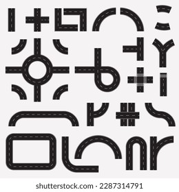 
illustration. Vector set roads. Road bending and high way road curves. Road intersection, connecting major cities or towns. Road style cartoon illustration. 