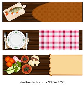 Illustration vector set of three different cooking or restaurant banners.