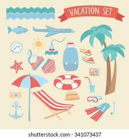 Illustration vector set  of vacation and beach elements for design