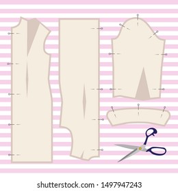 Illustration of a vector with sewing pattern and sewing tool