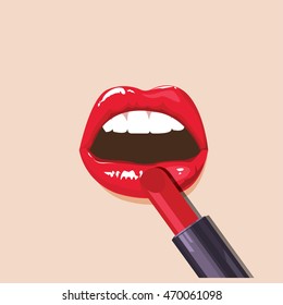 illustration vector . sexy lips.  Applying red lipstick colorful.