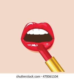 illustration vector . sexy lips.  Applying red lipstick colorful.