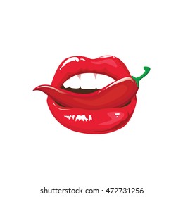 illustration vector . sexy lips. Applying red lipstick colorful. mouth with pepper.