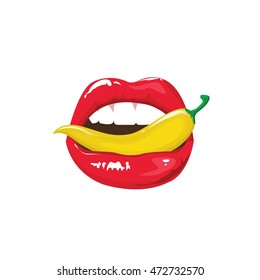 illustration vector . sexy lips. Applying red lipstick colorful. mouth with pepper.