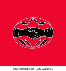 Illustration Vector Shake Hand Leaf Isolated Red Background