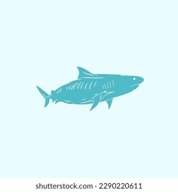 Illustration Vector Shark Isolated Blue Background