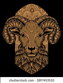 Illustration vector sheep head black background 