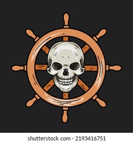 illustration vector of ship steering and skull perfect for print,etc
