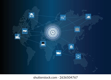 Illustration vector show all business around the world use AI help in business
