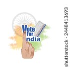illustration vector Of Showing Voting Finger With Electronic Voting Machine, indian trycolor flag,  vote for india.National Voters day of India Poster design.