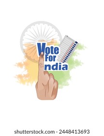 illustration vector Of Showing Voting Finger With Electronic Voting Machine, indian trycolor flag,  vote for india.National Voters day of India Poster design.