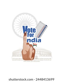 illustration vector Of Showing Voting Finger With Electronic Voting Machine, indian trycolor flag,  vote for india.National Voters day of India Poster design.