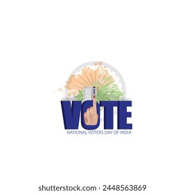 illustration vector Of Showing Voting Finger With Electronic Voting Machine, indian trycolor flag,  vote for india.National Voters day of India Poster design.