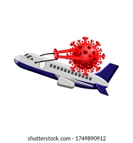 Illustration vector shows a corona virus ride on airplane to spreading virus around the world. Vector EPS 10.