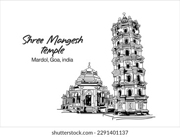 Illustration vector shree mangesh temple mangeshi village mardol goa india