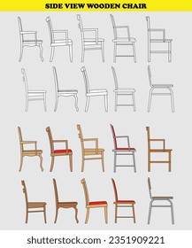 Illustration Vector of Side View Wooden Chair, Chair Icon,suitable for interior design