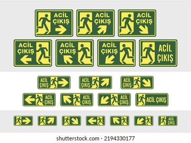 illustration vector sign set of emergency exit with turkish language. Acil Cikis Tabela