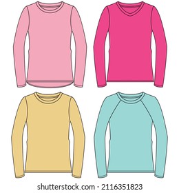 Ilustración de silueta vectorial mujeres camisetas con colores y diseño de moda de fondo