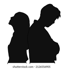 Illustration vector of silhouettes of a romantic couple turning their backs on each other.