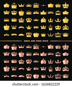 Illustration vector simple gold and rose gold color crowns icon collection