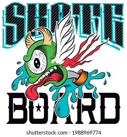 Illustration vector skateboard design with text and background