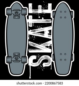 Illustration vector skateboard front and back. with text black background. urban style