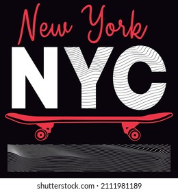 Illustration vector skateboard with text NEW YORK and background urban design
