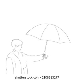 Illustration vector of sketch of a man holding out an umbrella. Inspired by one of the famous Korean drama scenes.
