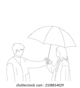 Illustration vector of sketch of a man holding out an umbrella to a woman. Inspired by one of the famous Korean drama scenes.