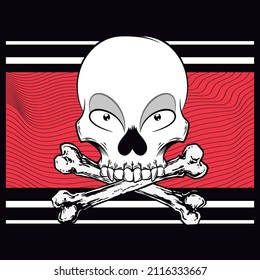Illustration vector skull with eyes and bones abstract background skate design