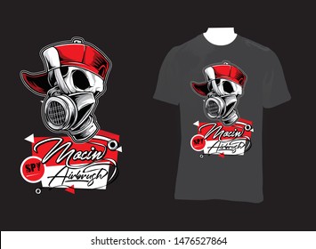 A Illustration Vector Skull Hat With Gas Mask Geometric Space name design.Modern Style.T shirt design, sticker. Banner