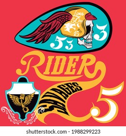 Illustration vector skull motorcycle design with color and background