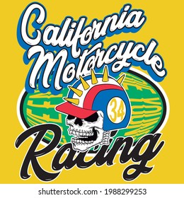Illustration vector skull motorcycle design with color and background