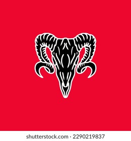 Illustration Vector Skull Ram Isolated Red Background